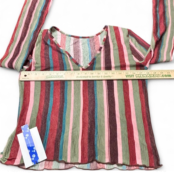 CIDER multi-coloured striped long sleeve top with V-neck and bell sleeves XL - Picture 6 of 8